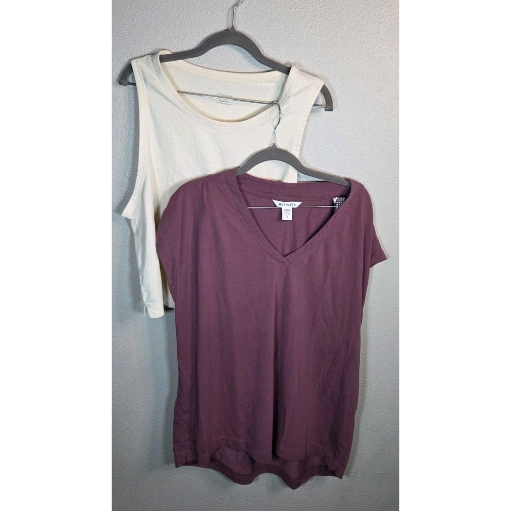 Everlane Cream Tank‎ & Athleta Mauve V Neck Tee Womens Large Casual Bundle
